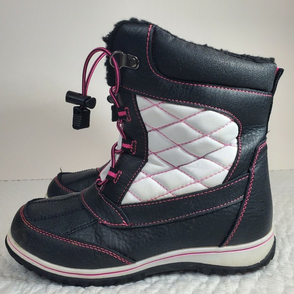 TOTES Toddler Girl's WINTER SNOW BOOTS KIMBERLY Thermolite  Blck,WhT,Pnk. Size 3